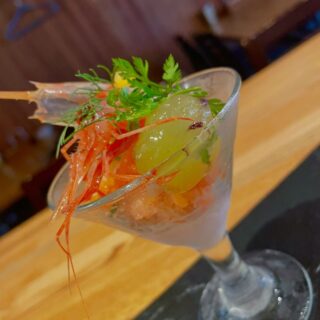 酔っ払い甘エビとブラッドオレンジのグラニテ。…